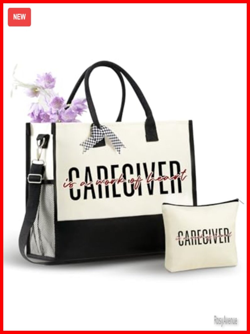 Canvas Tote Bag Set With Makeup Pouch And Top Zipper Closure